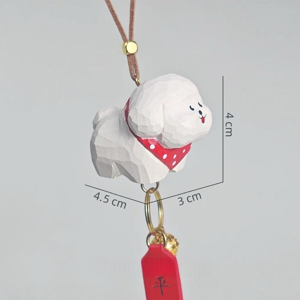 Handmade Wooden Lucky Dog Car Charm, Japanese Style Miniature Handcrafted Puppy Ornament, Cute Rearview Mirror Decor, Lucky Gift, Pendant