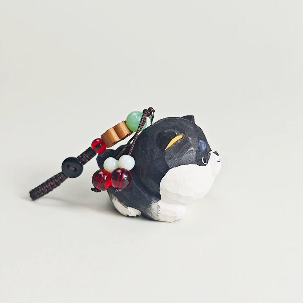 Handmade Wooden Dog Car Charm, Japanese Style Miniature Lucky Dog Hanging, Handcrafted Ornament, Cute Rearview Mirror Decor, Gift, Pendant