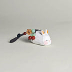 Handmade Lucky Bunny Wood Carving Keychain, Japanese Style Miniature Rabbit Charm, Cute Small Wooden Bunny Pendant, Animal Bag Charm Gift