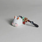 Handmade Lucky Bunny Wood Carving Keychain, Japanese Style Miniature Rabbit Charm, Cute Small Wooden Bunny Pendant, Animal Bag Charm Gift