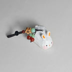 Handmade Lucky Bunny Wood Carving Keychain, Japanese Style Miniature Rabbit Charm, Cute Small Wooden Bunny Pendant, Animal Bag Charm Gift