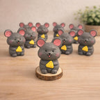 Lucky Mouse Wooden Figurine, Japanese Style Handcrafted Decor, Cute Mouse Holding Cheese, Handmade Desk Decor, Shelf Ornament, Animal Gift