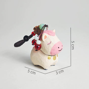 Hand Carved Japanese Style Miniature Wooden Pony Keychain, Basswood Horse Charm, Cute Lucky Horse Bag Charm, Car Hanging Ornament Gift