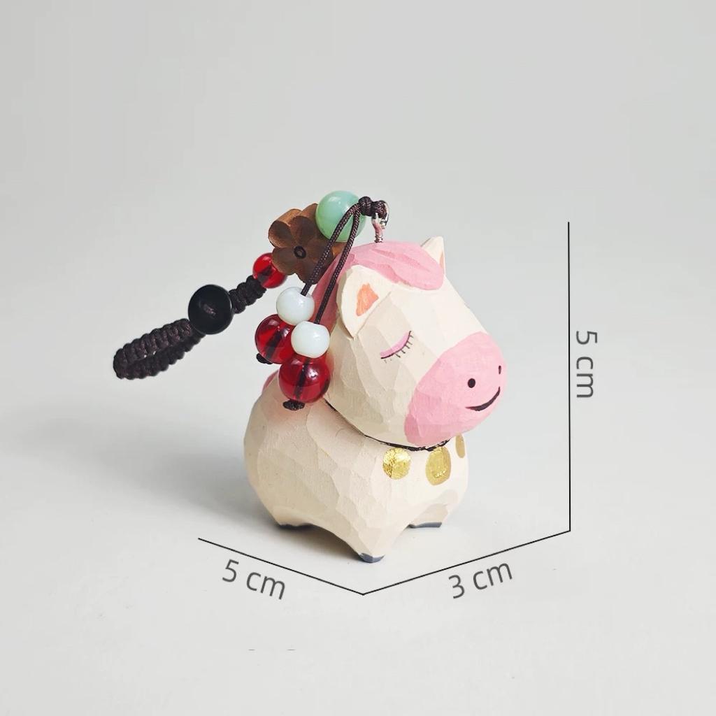 Hand Carved Japanese Style Miniature Wooden Pony Keychain, Basswood Horse Charm, Cute Lucky Horse Bag Charm, Car Hanging Ornament Gift