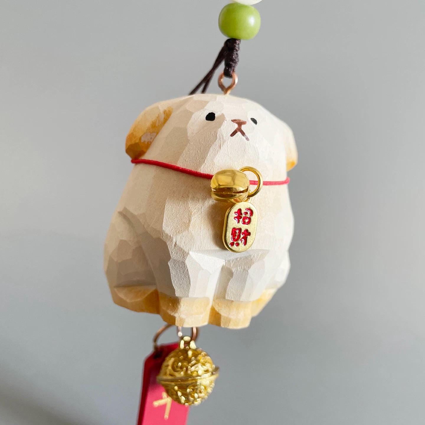 Japanese Style Miniature Wooden Dog Charm, Hand Carved Basswood Puppy Hanging Decor, Lucky Rearview Mirror Decor, Bag Charm & Keychain, Gift