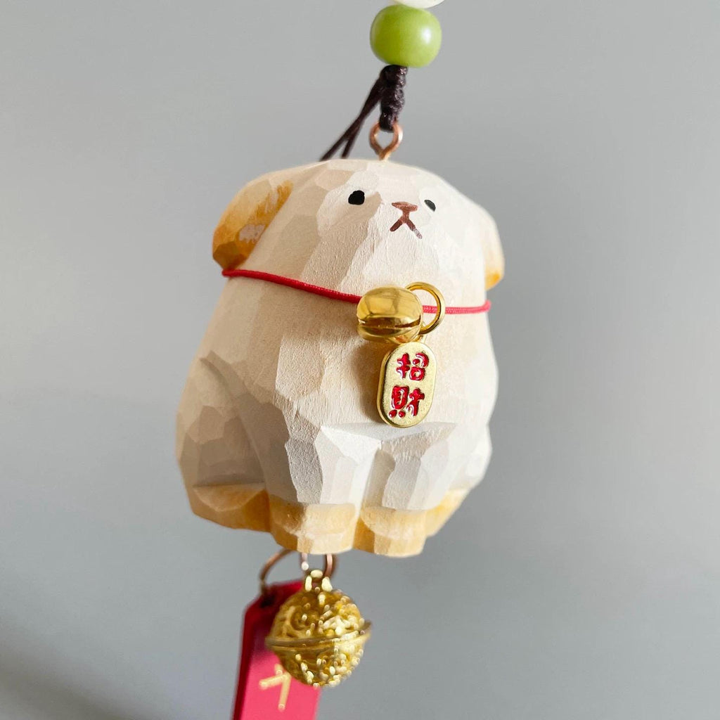 Japanese Style Miniature Wooden Dog Charm, Hand Carved Basswood Puppy Hanging Decor, Lucky Rearview Mirror Decor, Bag Charm & Keychain, Gift