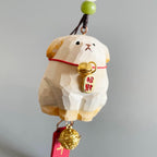 Japanese Style Miniature Wooden Dog Charm, Hand Carved Basswood Puppy Hanging Decor, Lucky Rearview Mirror Decor, Bag Charm & Keychain, Gift