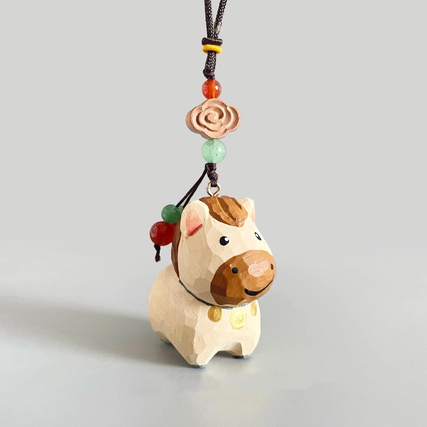 Hand Carved Japanese Style Miniature Wooden Horse Keychain, Basswood Pony Charm, Lucky Zodiac Horse Bag Charm, Car Hanging Ornament Gift