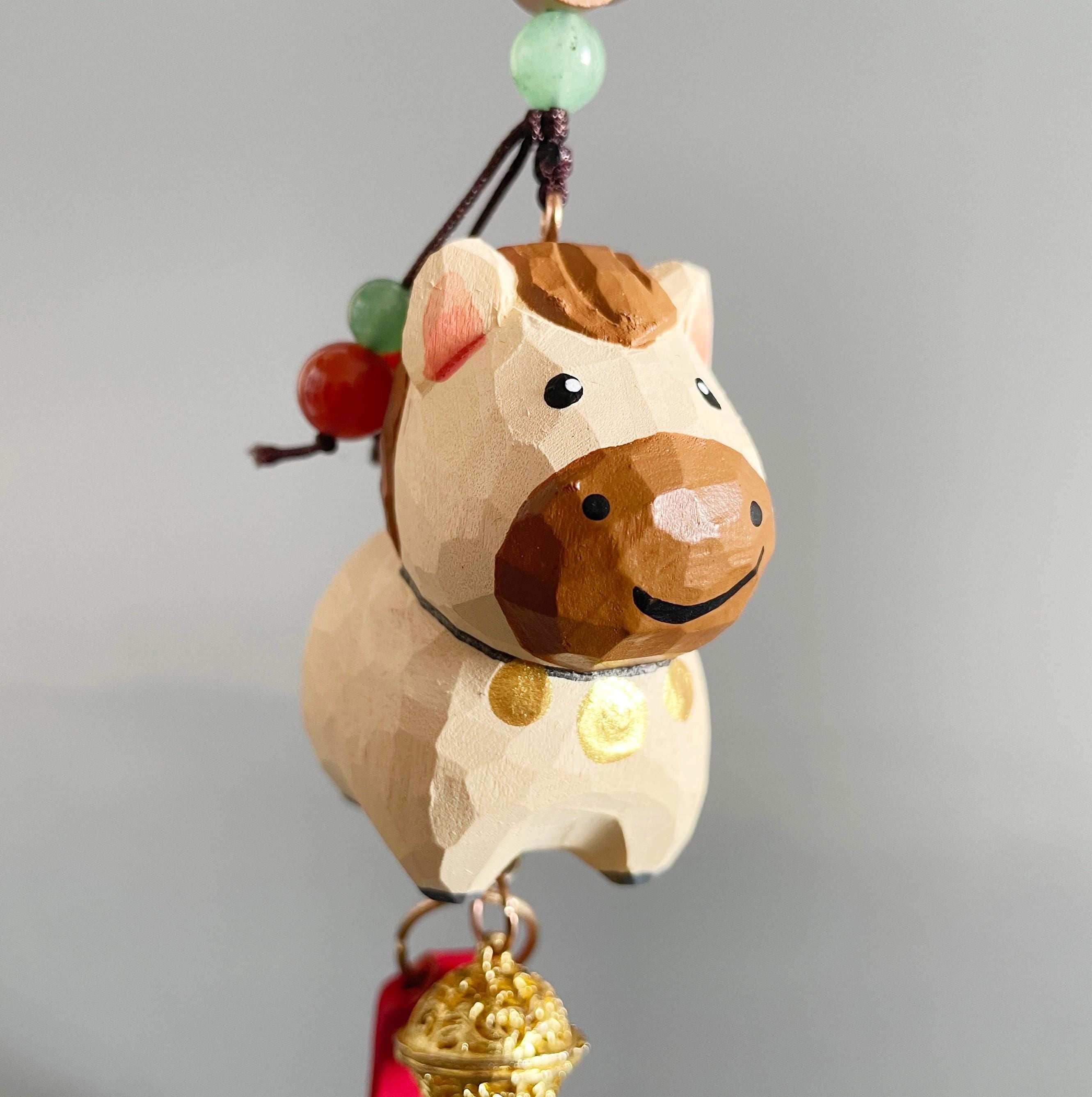 Hand Carved Japanese Style Miniature Wooden Horse Keychain, Basswood Pony Charm, Lucky Zodiac Horse Bag Charm, Car Hanging Ornament Gift