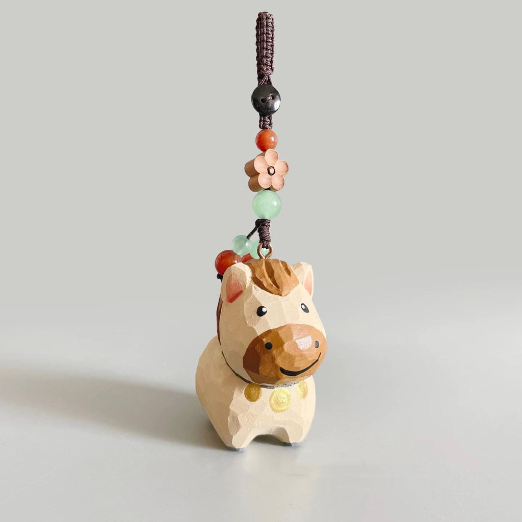 Hand Carved Japanese Style Miniature Wooden Dog Keychain, Basswood Puppy Charm, Lucky Dog Bag Charm & Hanging Ornament Gift