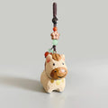 Hand Carved Japanese Style Miniature Wooden Dog Keychain, Basswood Puppy Charm, Lucky Dog Bag Charm & Hanging Ornament Gift