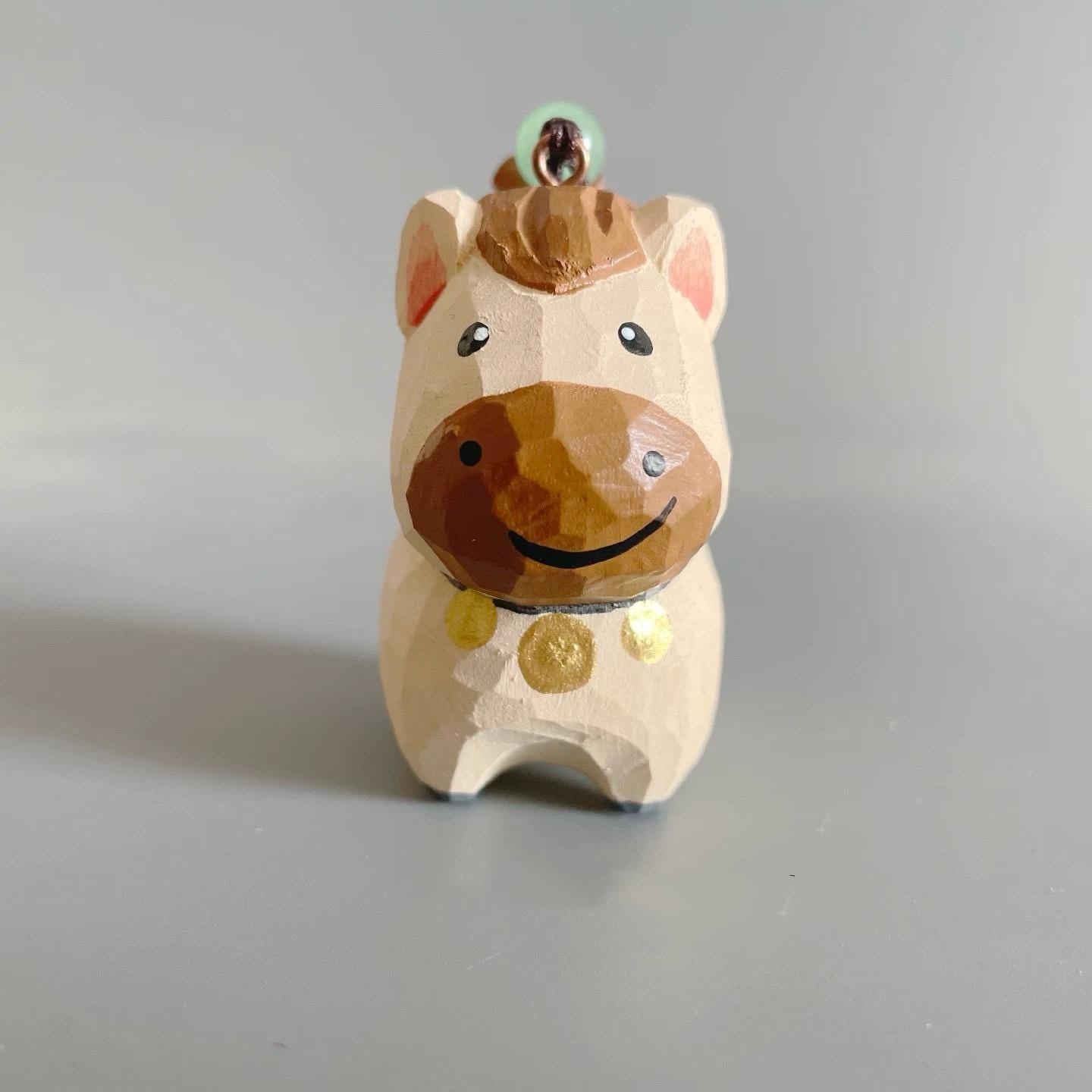 Hand Carved Japanese Style Miniature Wooden Dog Keychain, Basswood Puppy Charm, Lucky Dog Bag Charm & Hanging Ornament Gift