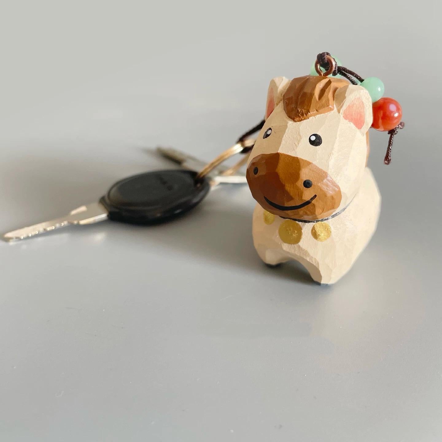 Hand Carved Japanese Style Miniature Wooden Dog Keychain, Basswood Puppy Charm, Lucky Dog Bag Charm & Hanging Ornament Gift