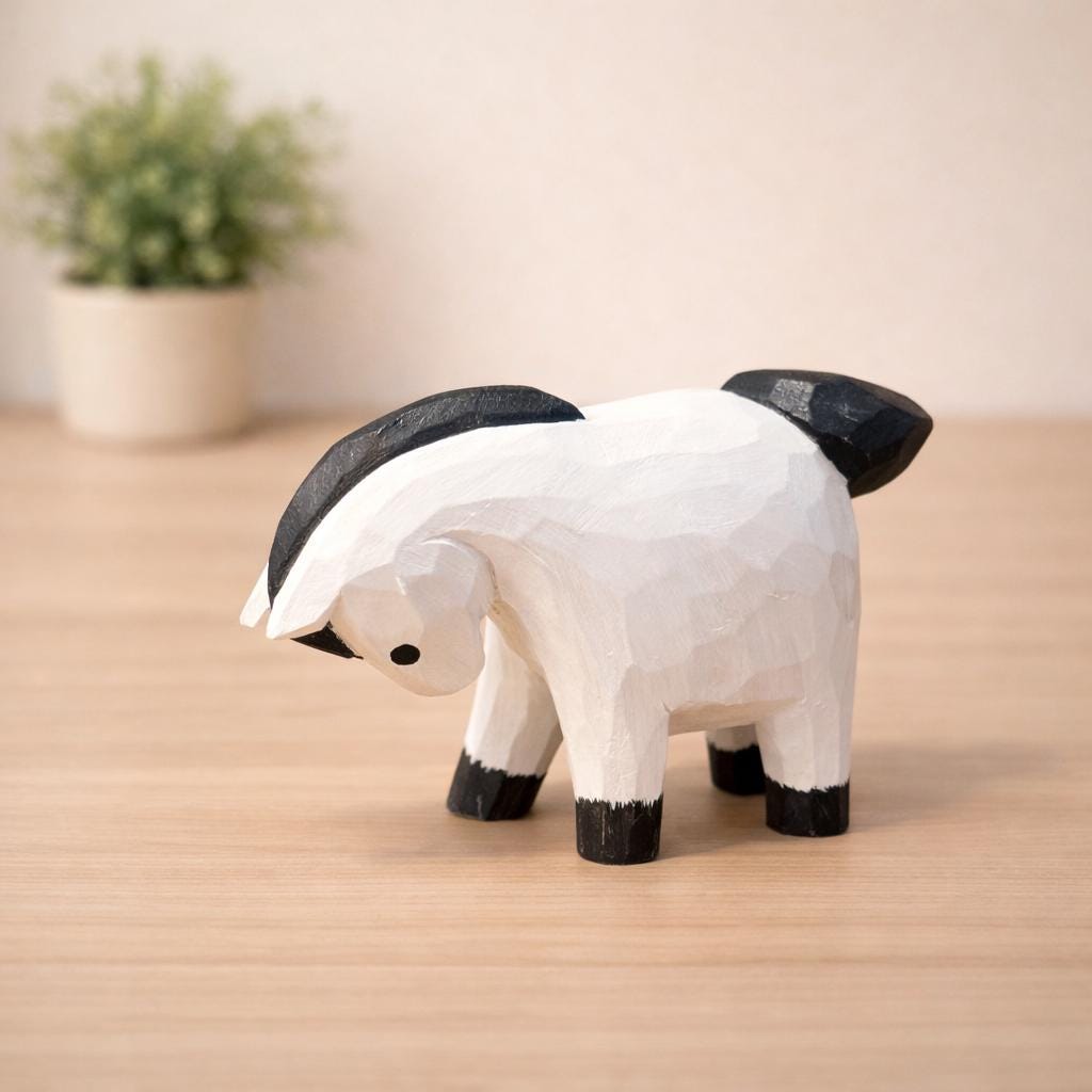 Japanese Style Miniature Wooden Horse Figurine, Hand Carved Basswood White Pony Sculpture, Zodiac Animal Desk Decor, Home Ornament, Gift