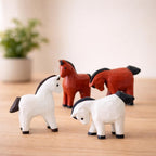 Japanese Style Miniature Wooden Horse Figurine, Hand Carved Basswood White Pony Sculpture, Zodiac Animal Desk Decor, Home Ornament, Gift