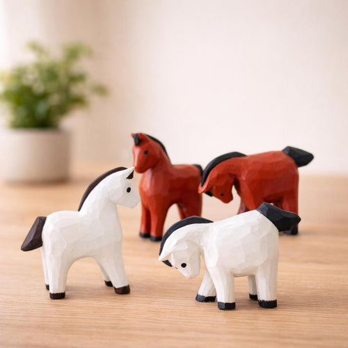 Japanese Style Miniature Wooden Horse Figurine, Hand Carved Basswood White Pony Sculpture, Zodiac Animal Desk Decor, Home Ornament, Gift