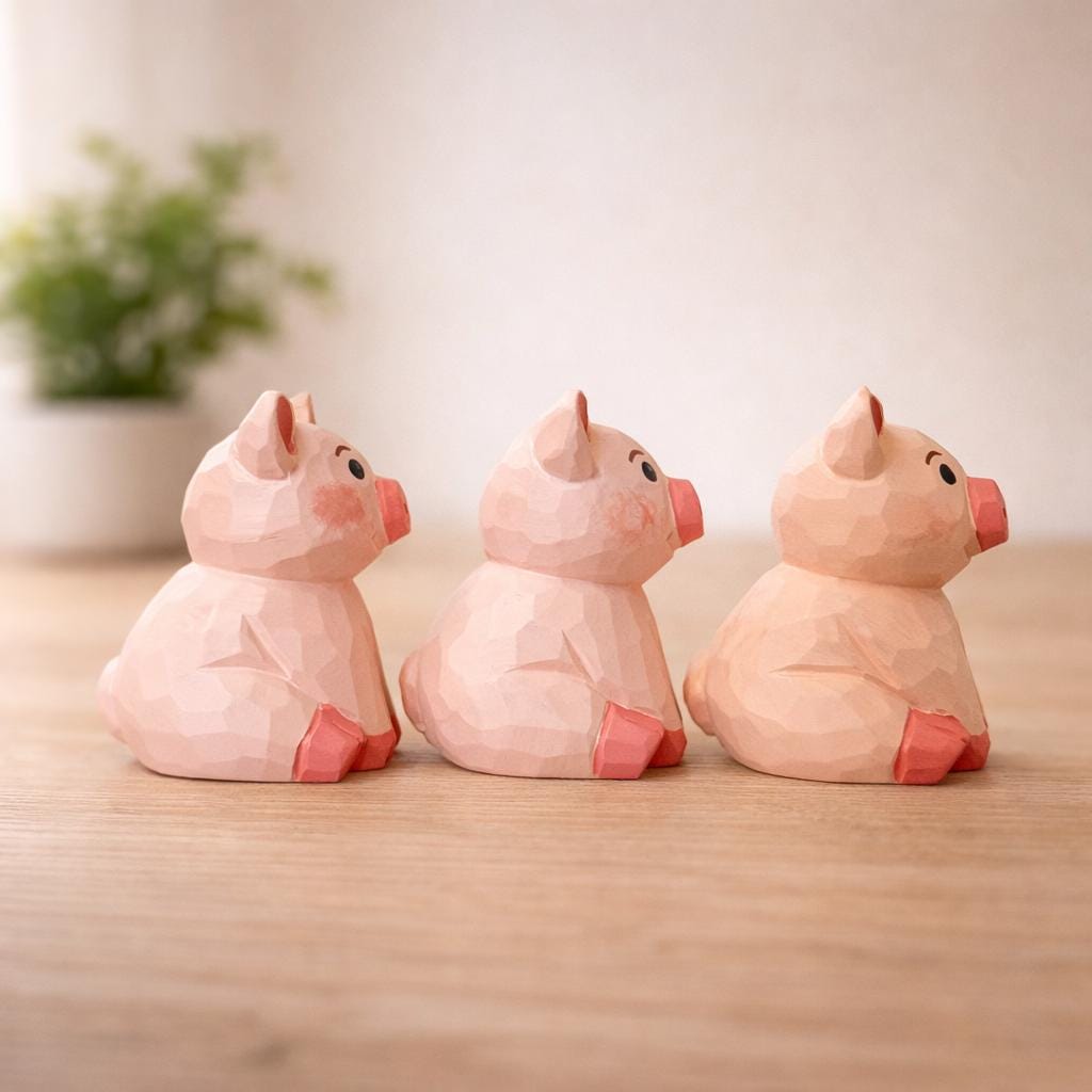 Japanese Style Miniature Wooden Pig Figurine, Hand Carved Basswood Zodiac Pig Sculpture, Cute Desk Decor Animal Statue, Home Ornament, Gift