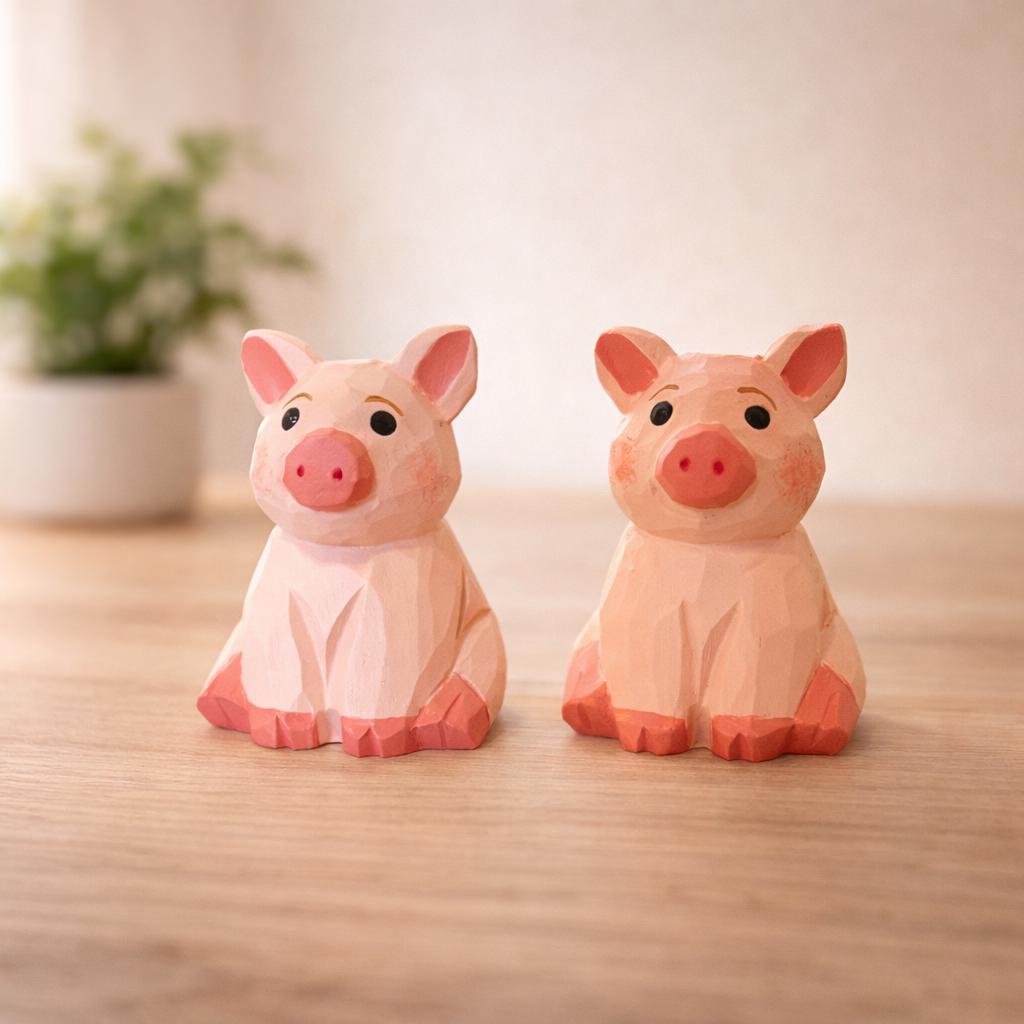 Japanese Style Miniature Wooden Pig Figurine, Hand Carved Basswood Zodiac Pig Sculpture, Cute Desk Decor Animal Statue, Home Ornament, Gift