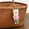 Handmade Felt Cat Bag Charm, Cute Wool Kitty Keychain, Animal Backpack Charm with Flowers, Soft Felt Ornament, Gift for Cat Lover