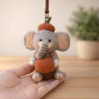 Handmade Felt Elephant Bag Charm, Cute Wool Elephant Keychain, Pumpkin Animal Backpack Charm, Soft Fall Ornament, Gift for Her