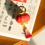 Handmade Red Wooden Lantern Keychain, Hand Carved Basswood Tassel Charm, Chinese New Year Lucky Bag Pendant Gift