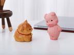 Hand Carved Wooden Pig Figurine, Cute Basswood Animal Sculpture with Bell, Desk Decor Gift