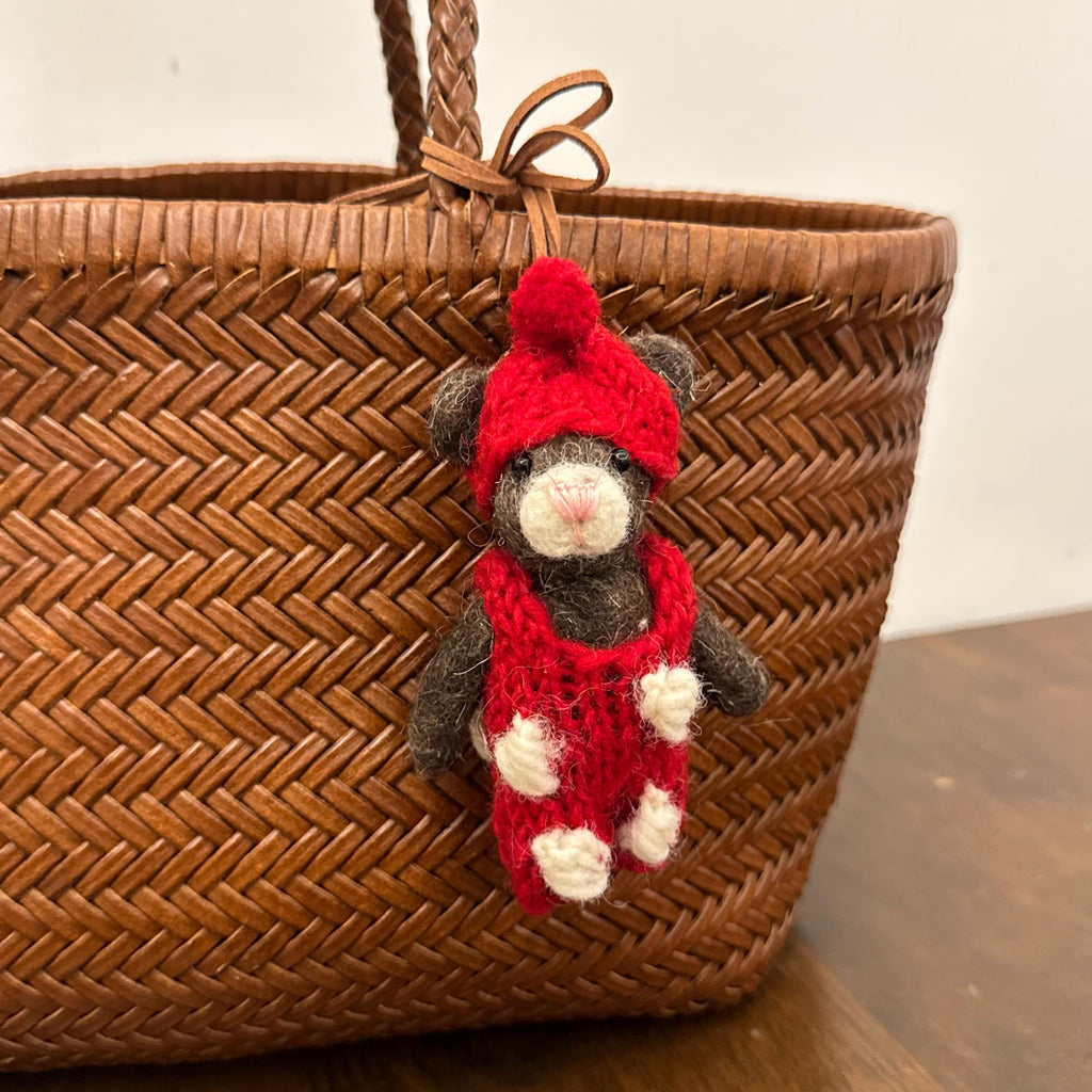 Handmade Needle Felt Bear Keychain, Winter Bear Bag Charm, Cute Wool Teddy Car Charm, Cozy Gift for Her