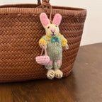 Handmade Needle Felt Bunny Keychain, Cute Shopping Rabbit Bag Charm, Wool Bunny Car Charm, Gift for Her