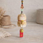 Hand Carved Lucky Cat Charm Wooden Hanging Ornament, Cute Fortune Cat Rearview Mirror Charm, Car Back Charm, Bag Charm, New Year Gift