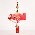 Hand Carved Japanese Style Lucky Koi Fish Car Charm, Good Luck Wooden Hanging Ornament, Rearview Mirror Charm, Bag Charm, Keychain Gift
