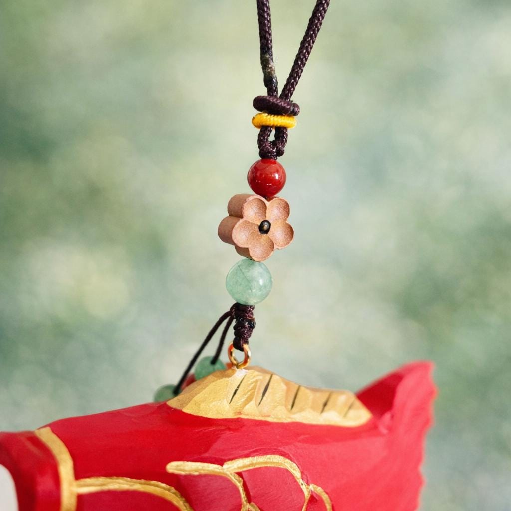 Hand Carved Japanese Style Lucky Koi Fish Car Charm, Good Luck Wooden Hanging Ornament, Rearview Mirror Charm, Bag Charm, Keychain Gift