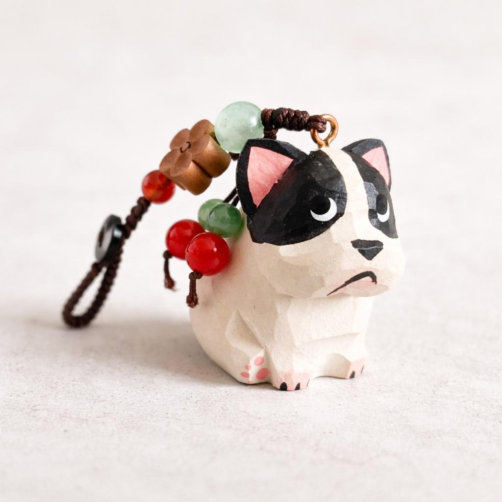 Hand Carved Cute French Bulldog Wooden Charm, Handmade Dog Keychain, Car Mirror Hanging Ornament, Bag Charm, Dog Lover Gift