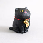 Black Cat Wooden Figurine, Handmade Lucky Cat Decor, Cute Wood Cat Statue, Desk Ornament, Car Decor, Cat Lover Gift