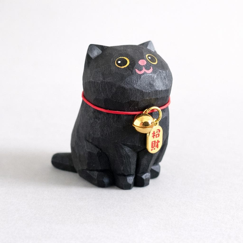 Black Cat Wooden Figurine, Handmade Lucky Cat Decor, Cute Wood Cat Statue, Desk Ornament, Car Decor, Cat Lover Gift