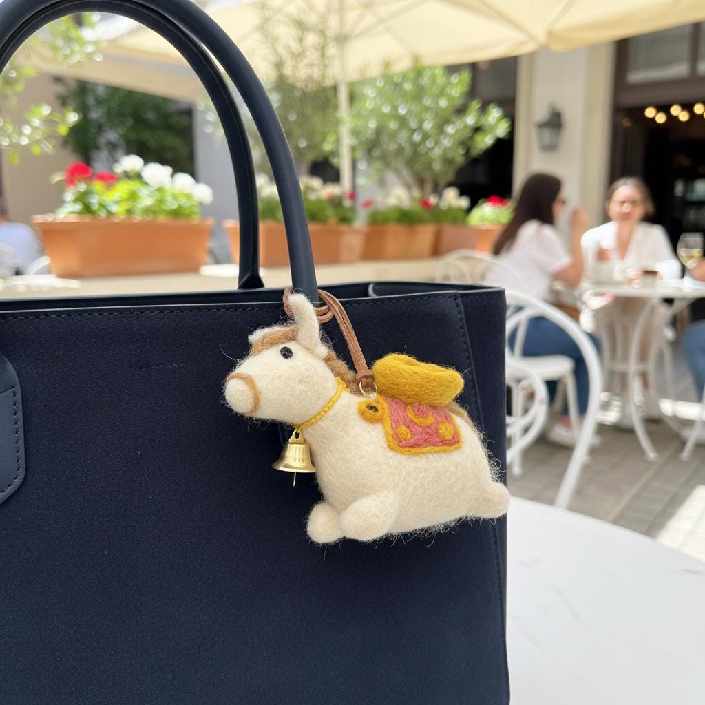 Handmade Felt Horse Keychain, Cute Wool Horse Bag Charm with Wings & Bell, Backpack Charm, Car Mirror Hanging Ornament, Handmade Animal Gift