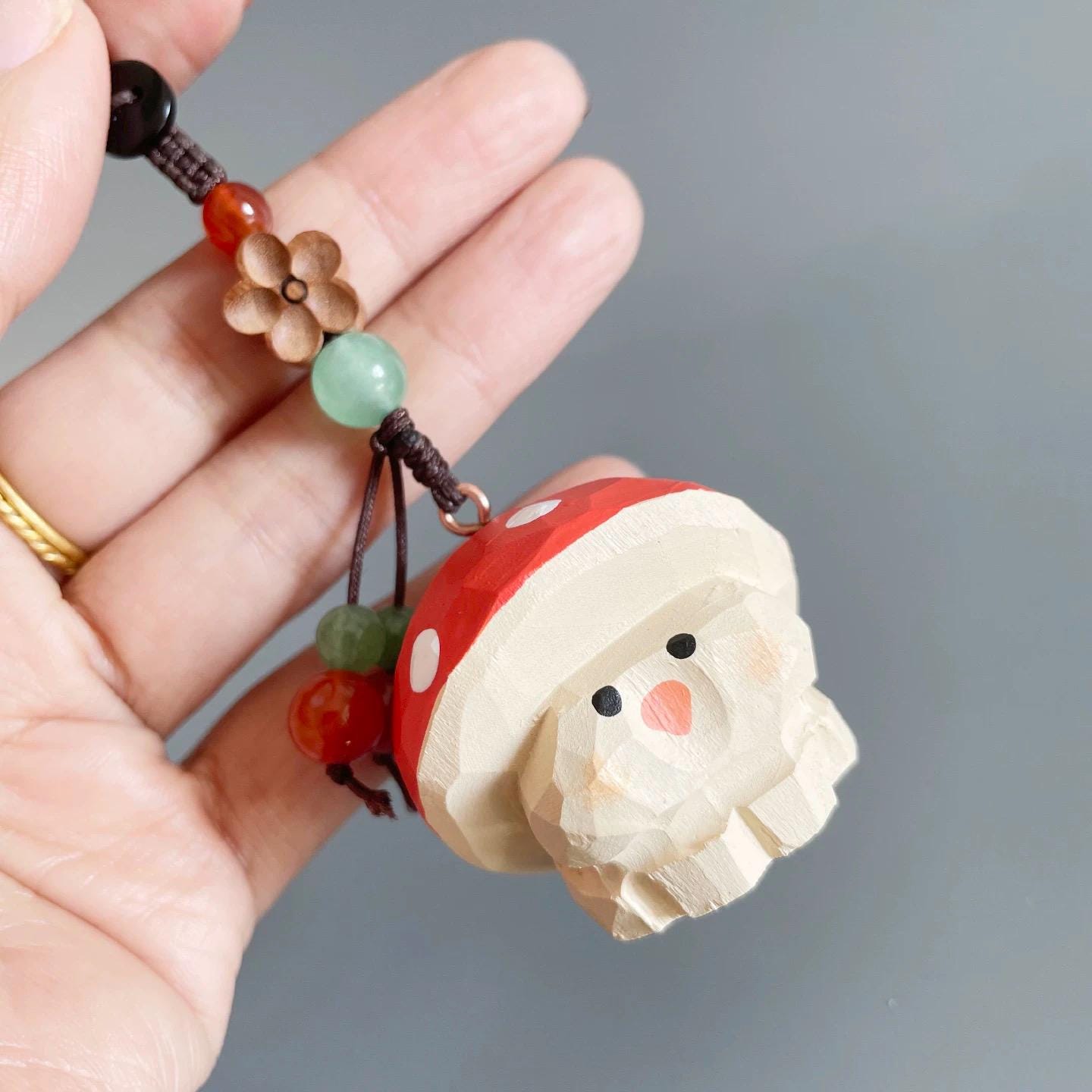 Hand Carved Wooden Mushroom Keychain, Cute Forest Style Mushroom Charm, Bag Charm Car Accessory, Woodland Decor Gift, Mini Wood Ornament