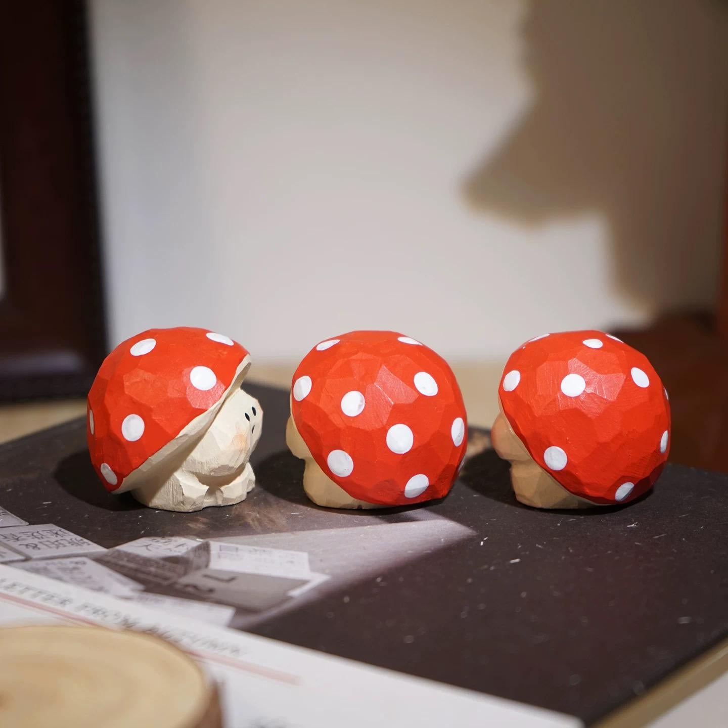 Hand Carved Wooden Mushroom Keychain, Cute Forest Style Mushroom Charm, Bag Charm Car Accessory, Woodland Decor Gift, Mini Wood Ornament