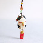 Hand Carved Lucky Cat Hanging Ornament, Wooden Maneki Neko Car Charm, Good Luck Cat Pendant, Bag Charm Keychain Gift, Cute Japanese Decor