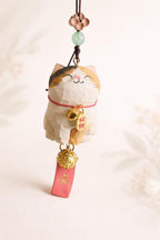 Japanese Style Lucky Cat Car Hanging Charm, Hand Carved Wooden Maneki Cat Ornament, Good Luck Rearview Mirror Decor, Bag Charm Gift