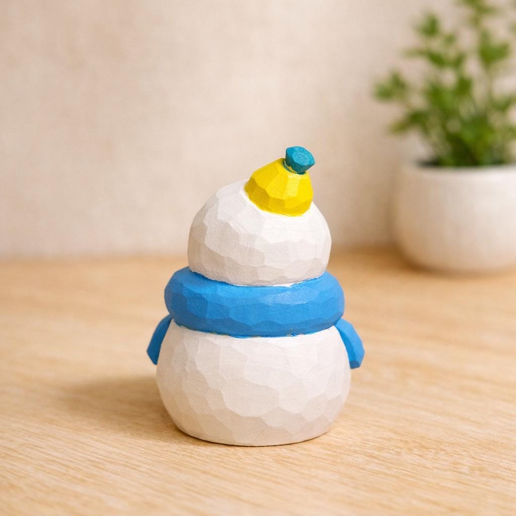 Hand Carved Wooden Snowman Figurine, Christmas Desk Decor, Cute Winter Snowman Ornament, Minimalist Holiday Table Decoration, Wood Gift