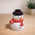Hand Carved Wooden Snowman Figurine, Christmas Desk Decor, Cute Ornament with Red Scarf, Winter Table Decoration, Handmade Wood Gift