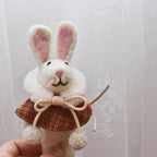 Handmade Felt Bunny Keychain, Winter Rabbit Bag Charm with Plaid Cape, Cute Wool Animal Pendant Gift for Her