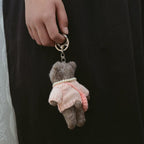 Handmade Felt Bear Keychain, Cute Wool Teddy Bag Charm with Pink Sweater and Mini Purse, Animal Pendant Gift for Her