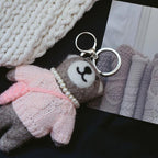Handmade Felt Bear Keychain, Cute Wool Teddy Bag Charm with Pink Sweater and Mini Purse, Animal Pendant Gift for Her