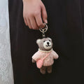 Handmade Felt Bear Keychain, Cute Wool Teddy Bag Charm with Pink Sweater and Mini Purse, Animal Pendant Gift for Her