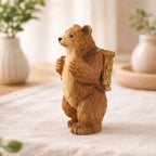 Hand Carved Wooden Bear Figurine, Linden Wood Hiking Bear Sculpture with Backpack, 10cm Handmade Woodland Decor Collectible