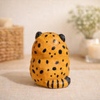 Japanese Hand Carved Wooden Lucky Leopard Figurine, Cute Animal Desk Decor, Handmade Wood Sculpture, Good Luck Gift, Office Shelf Decoration