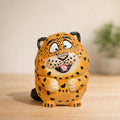 Japanese Hand Carved Wooden Lucky Leopard Figurine, Cute Animal Desk Decor, Handmade Wood Sculpture, Good Luck Gift, Office Shelf Decoration