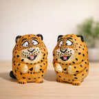 Japanese Hand Carved Wooden Lucky Leopard Figurine, Cute Animal Desk Decor, Handmade Wood Sculpture, Good Luck Gift, Office Shelf Decoration