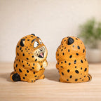 Japanese Hand Carved Wooden Lucky Leopard Figurine, Cute Animal Desk Decor, Handmade Wood Sculpture, Good Luck Gift, Office Shelf Decoration